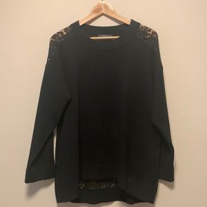 Black Zara Knit sweater with see through lace back and shoulders